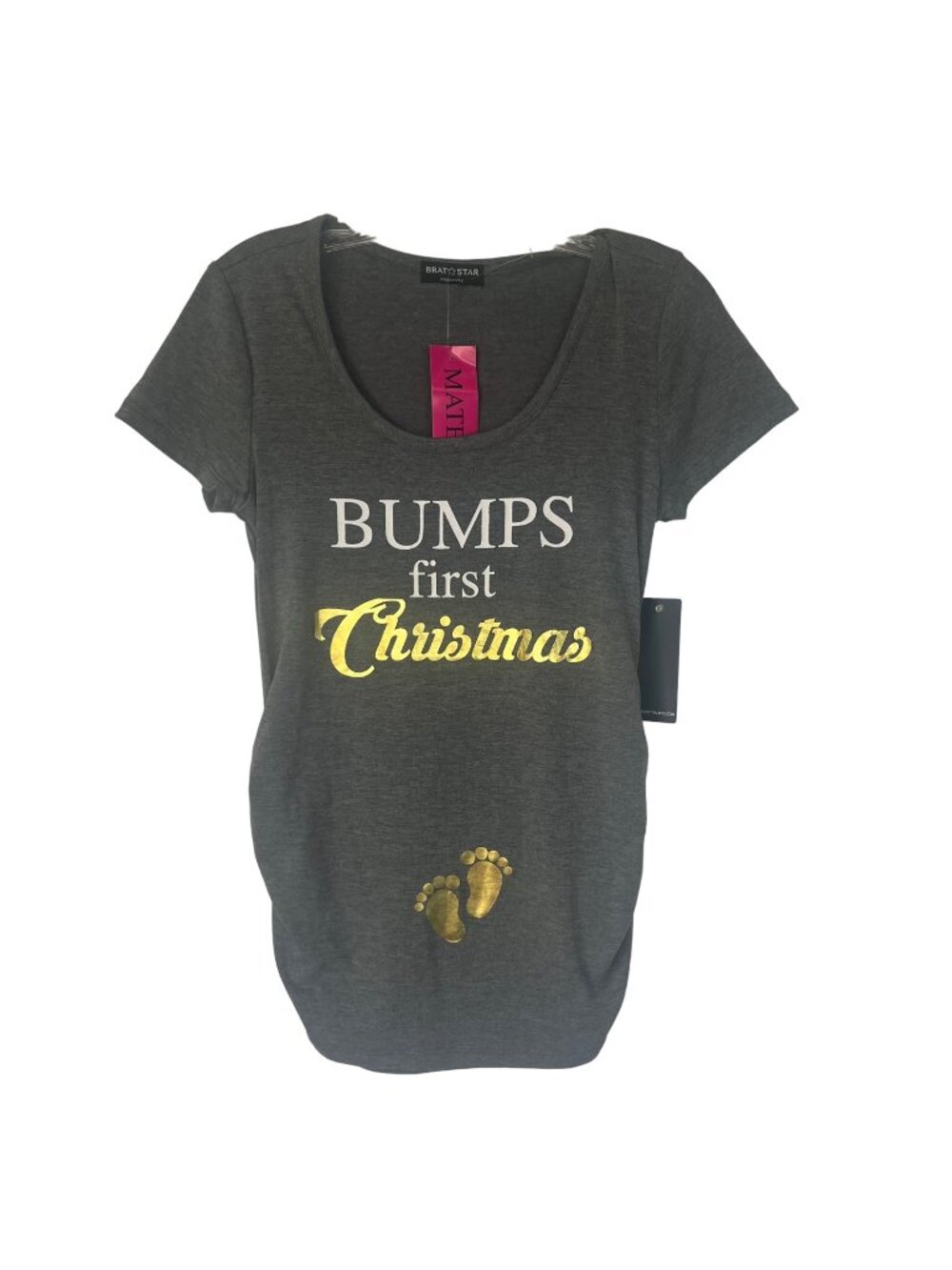 Bumps‎ First Christmas Maternity Tshirt Small Gray New Brat Star